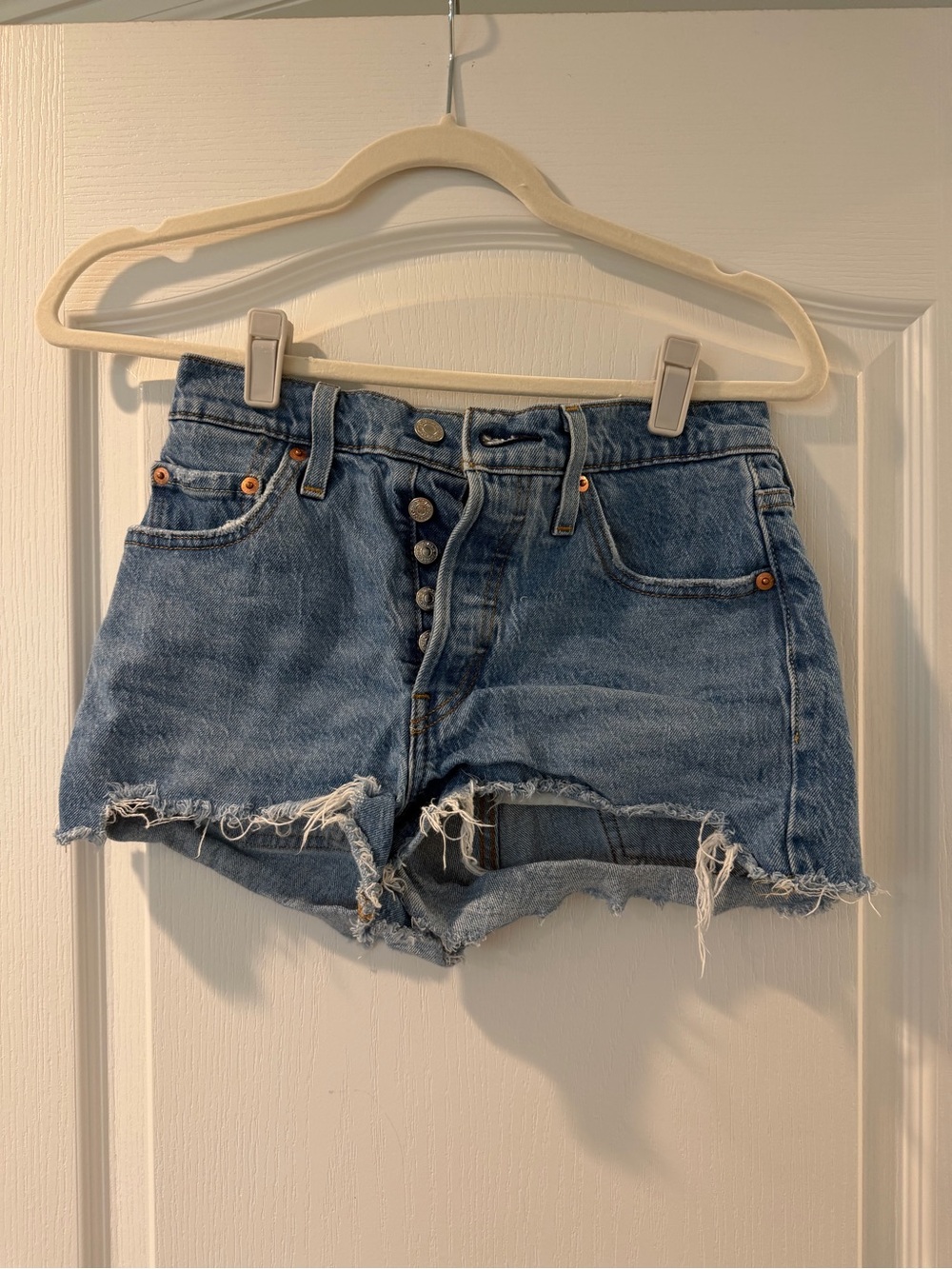 Levi's Distressed Button-Fly Denim Shorts - Blue